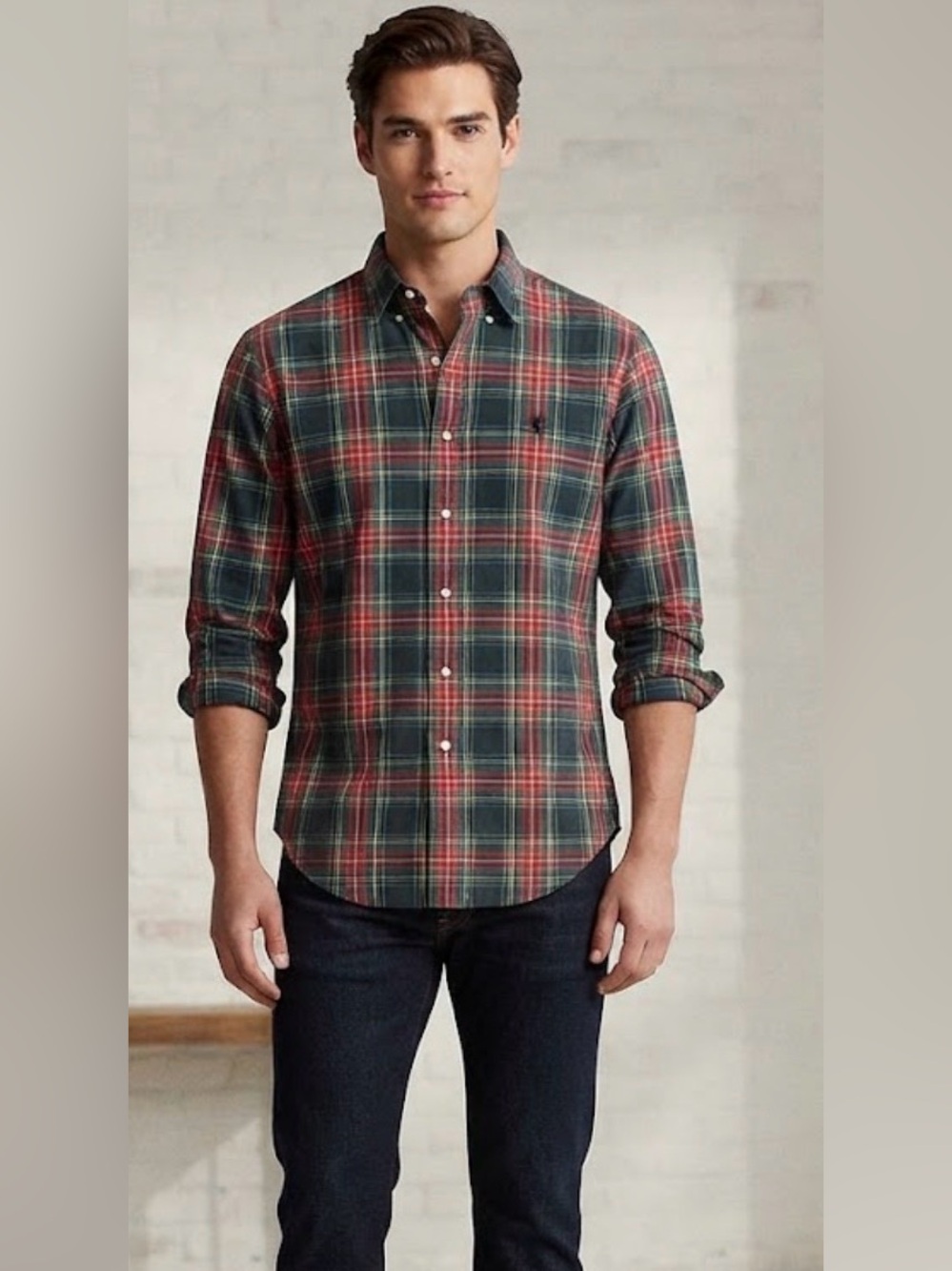 Ralph Lauren Red and Green Plaid Button-Down Shirt
